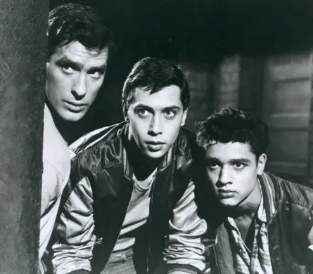 Rydell, centre, with John Cassavetes, left, and Sal Mineo in Crime in the Streets, 1956.