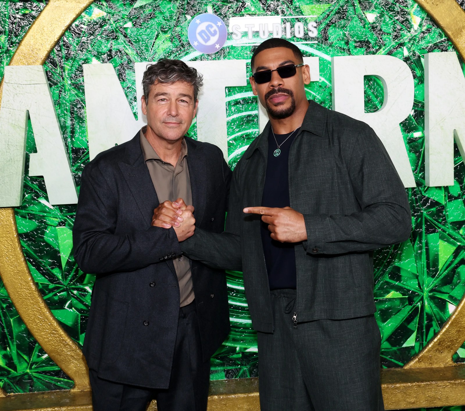 LOS ANGELES, CALIFORNIA - AUGUST 13: (L-R) Kyle Chandler and Aaron Pierre attend the Los Angeles Red Carpet Premiere of DC Studios Drama Series LANTERNS at Paramount Theatre on August 13, 2026 in Los Angeles, California. (Photo by Phillip Faraone/Getty Images for HBO)