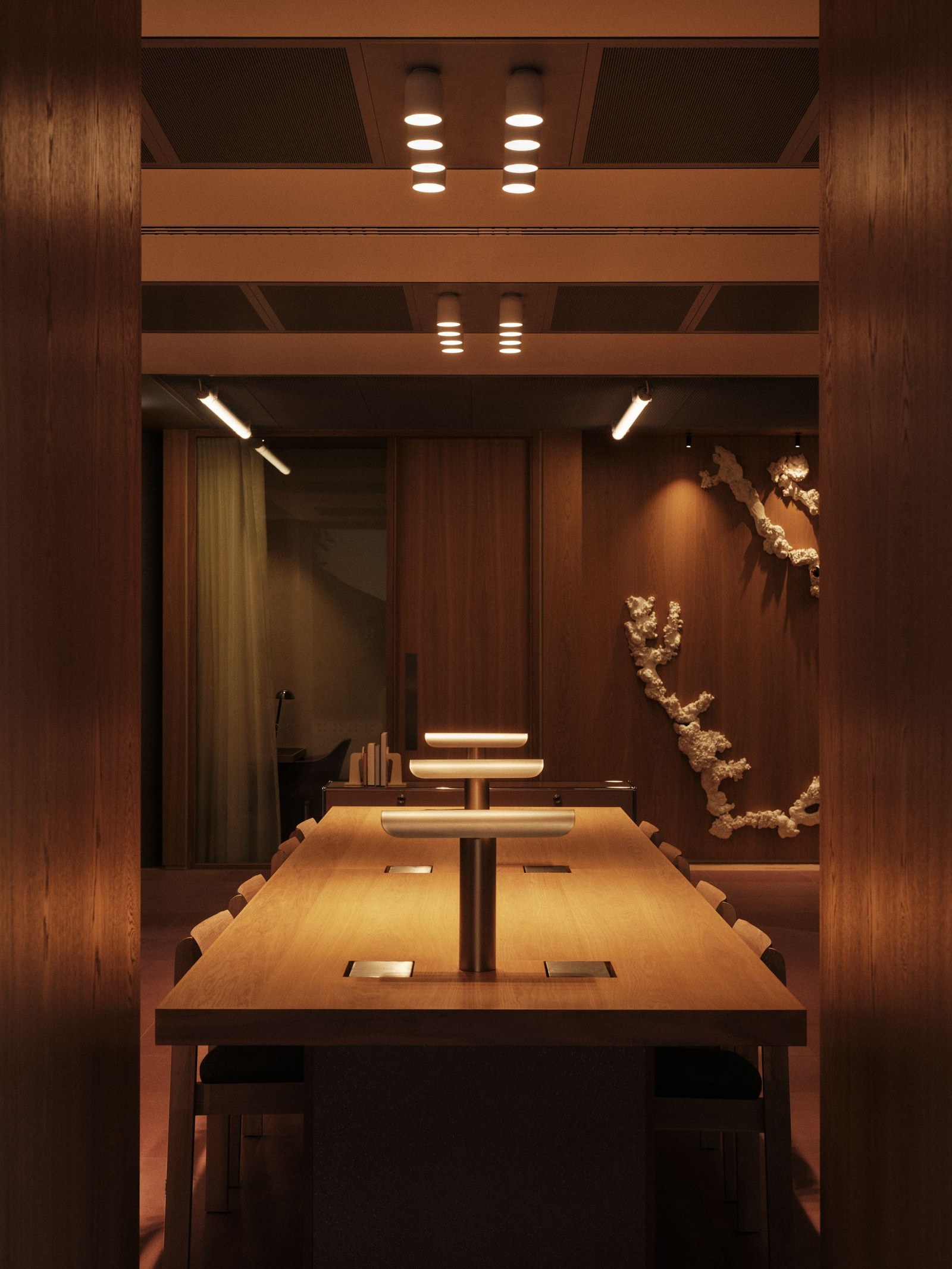 interior of Piercy&amp;amp;Co's Triton-Square, brown tones, timber materiality