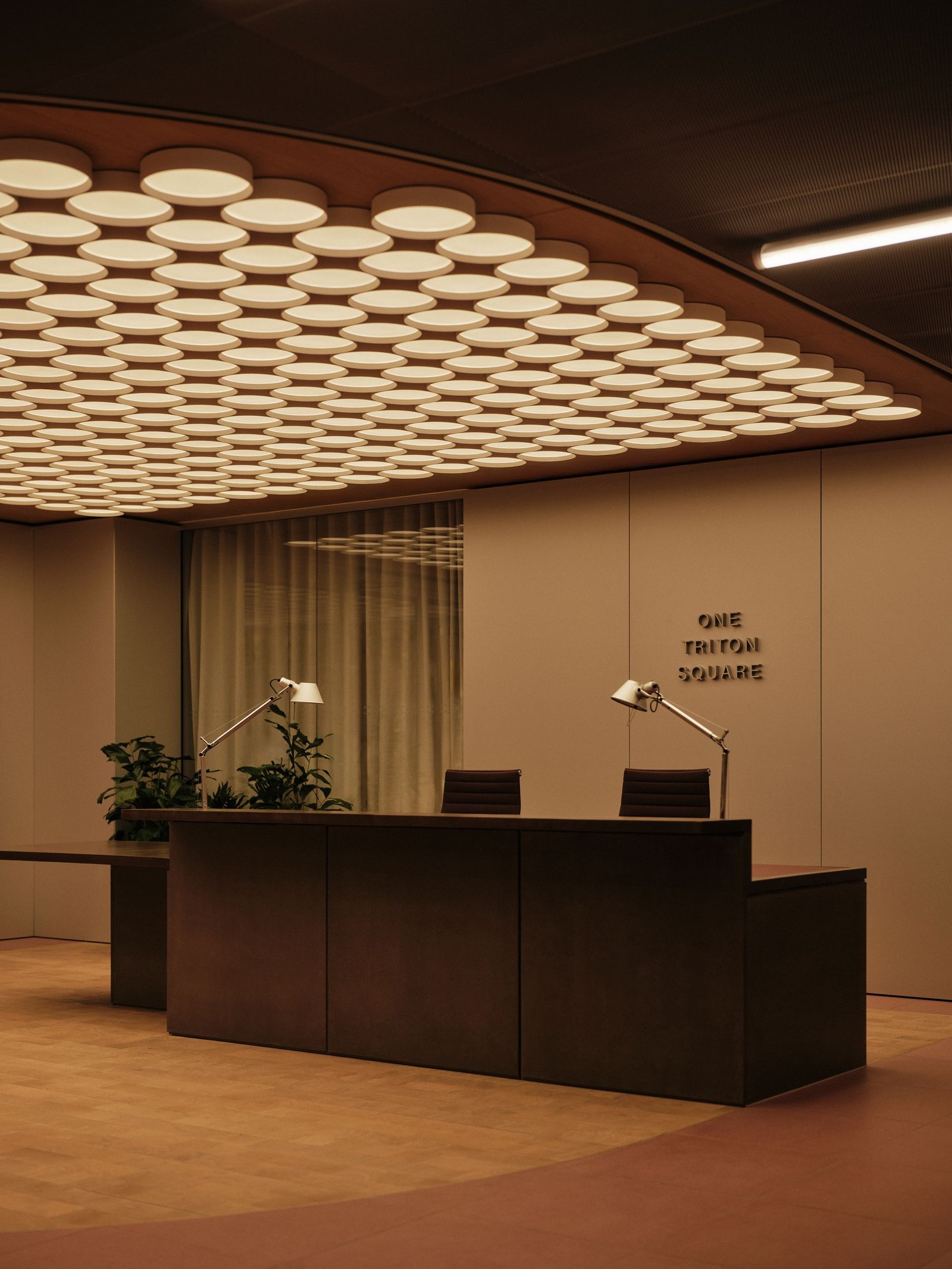 interior of Piercy&amp;amp;Co's Triton-Square, brown tones, timber materiality