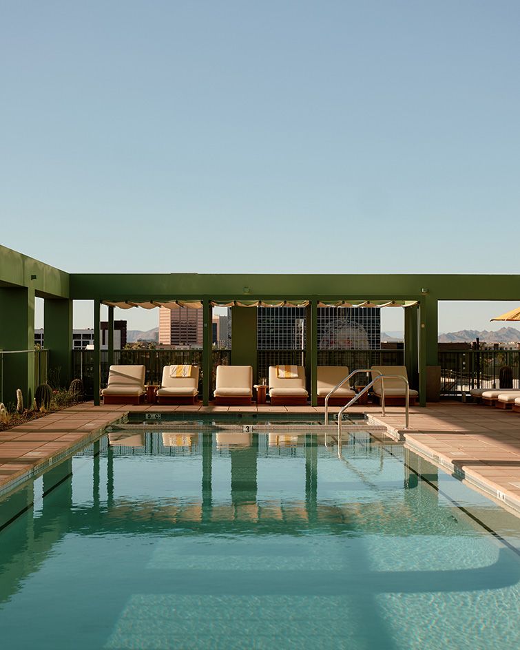 RAY Phoenix images of contemporary residential building with swimming pool amenities and midcentury feel