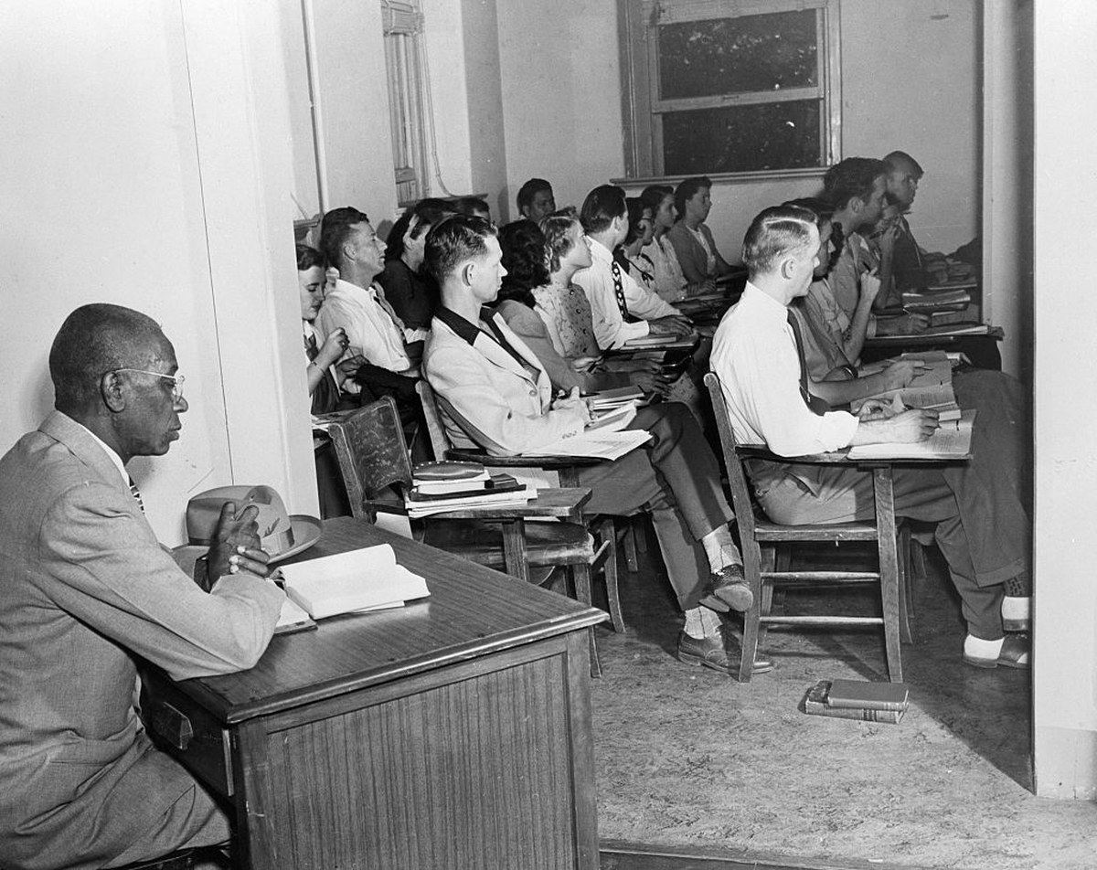 George McLaurin sits in a classroom
