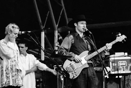 On stage at Glastonbury in June 1994 as Jah Wobble and the Invaders of the Heart.