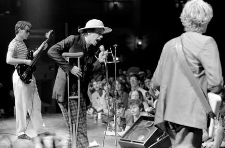 Wobble, left, John Lydon and Keith Levene of Public Image Limited at the Agora Ballroom, Atlanta, Georgia, on 24 April 1980.