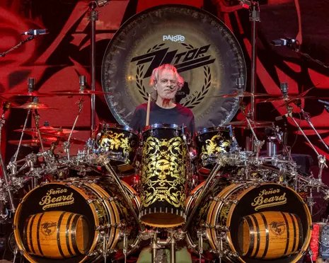 Frank Beard of ZZ Top performs at Stiefel Theatre in Salina, Kansas.