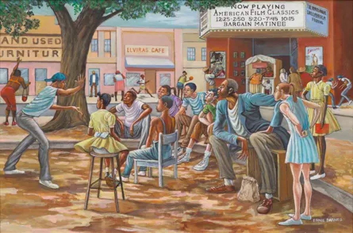 The painting the Critic’s Corner by renowned African American artist Ernie Barnes.