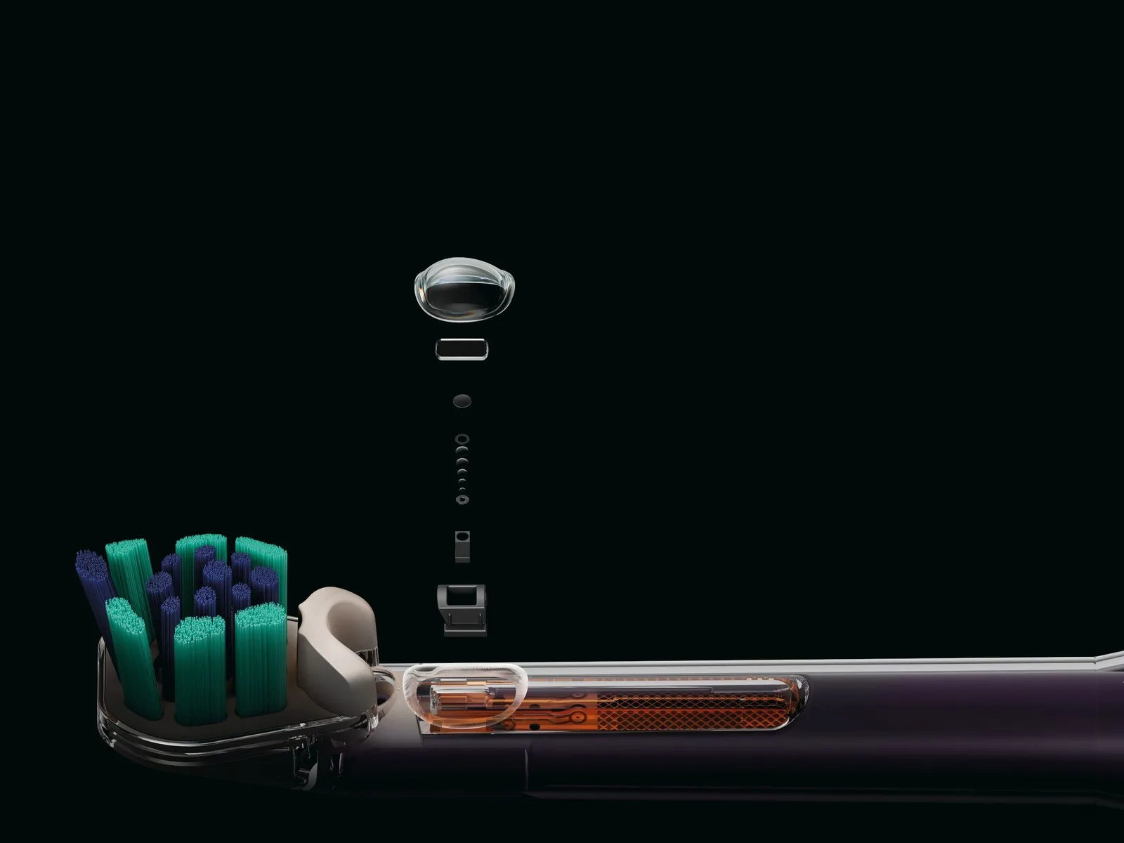 Detail views of the technology aboard the new Dyson CameraJet Toothbrush