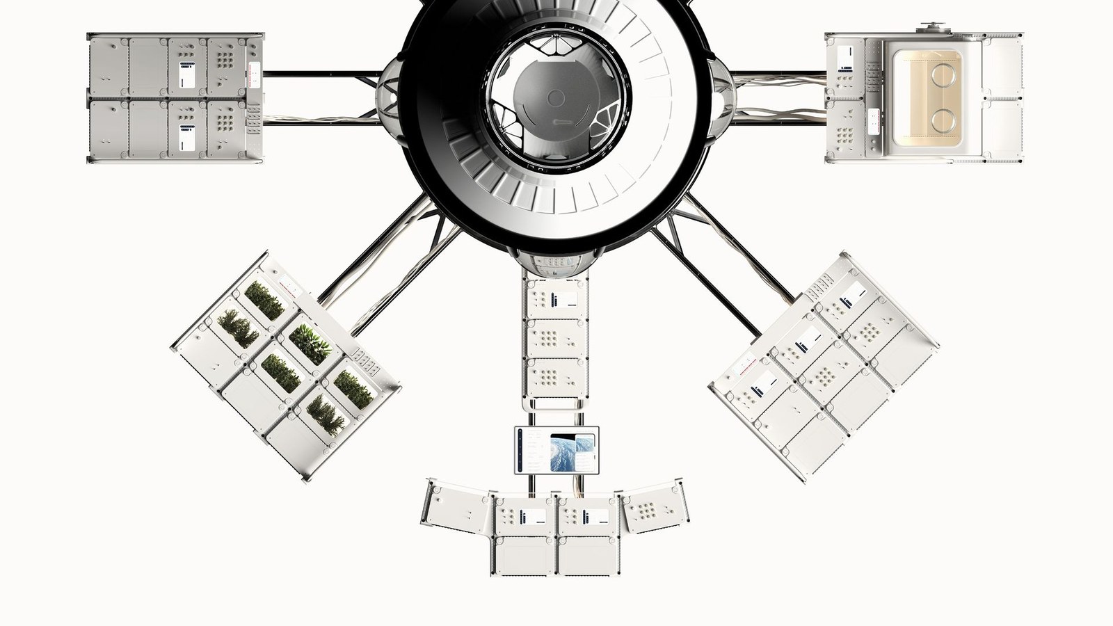 An overview of the space frame that holds the elements in place
