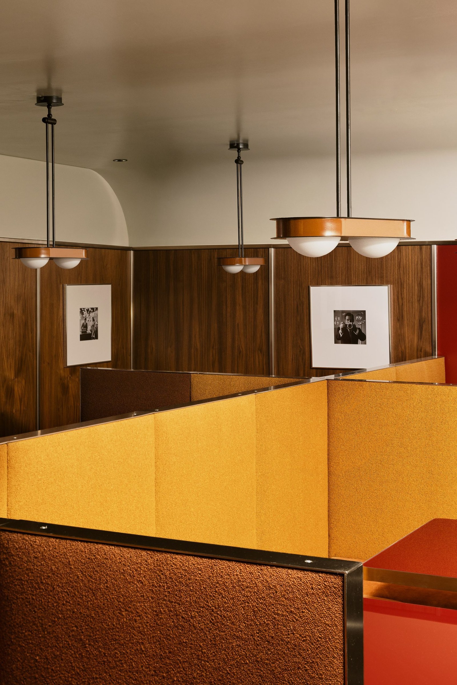 Bar with office cubicle-like seating area