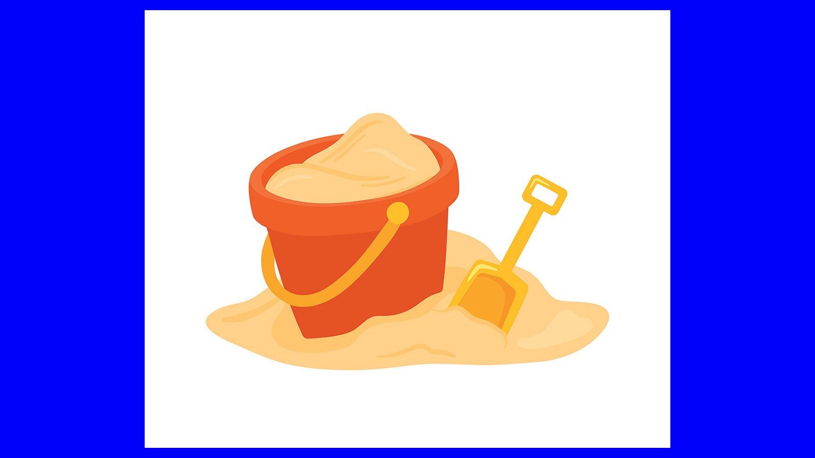 graphic of a bucket and spade on blue background