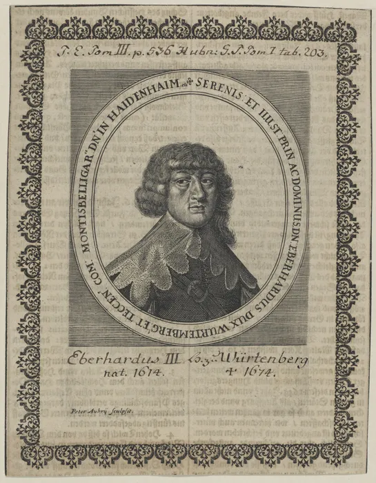 Württemberg Dükü Eberhard Portre Gravürü - Peter Aubry