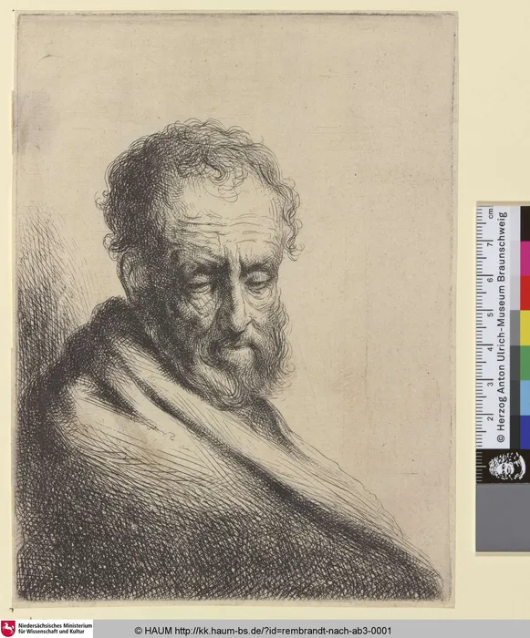 Sağa Bakan Sakallı Adam Portresi (Geniş Şapkalı) - Rembrandt Harmenszoon van Rijn