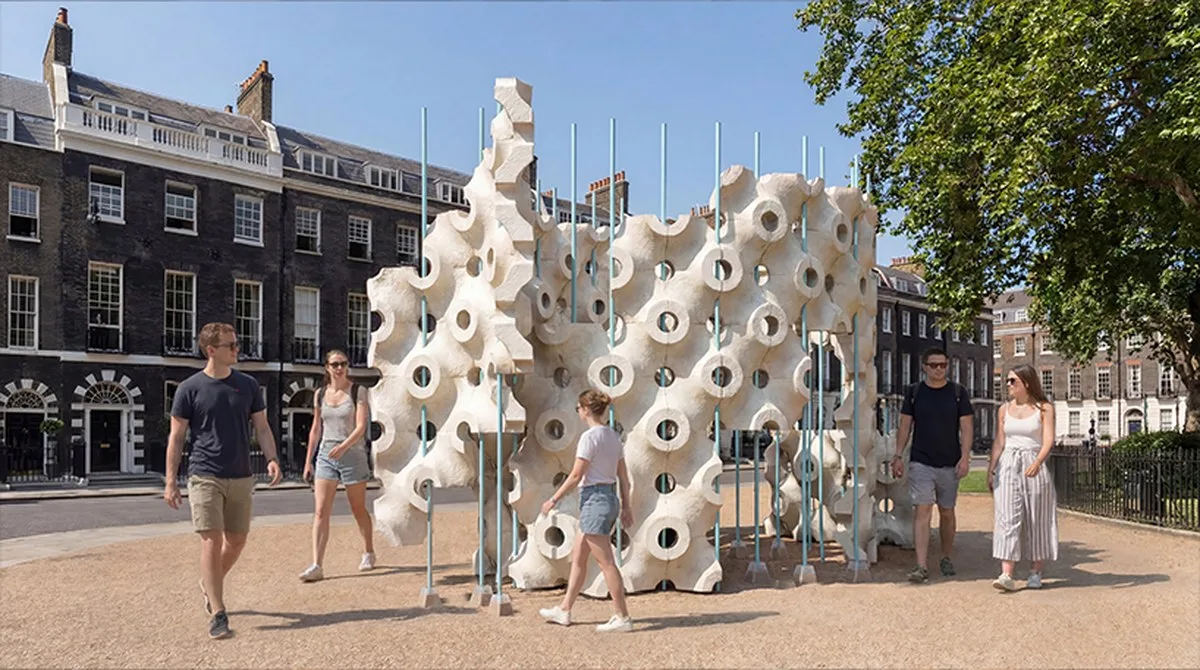 crafted from mycelium, hypha-lume pavilion maps human movement through light - 1