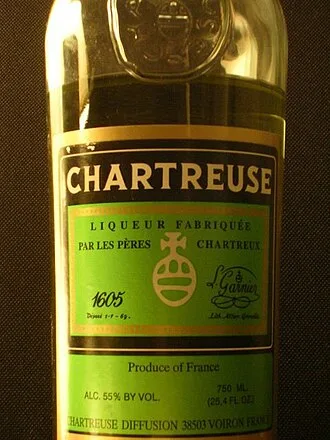 Green Chartreuse liqueur protected by confidential information of the ingredients